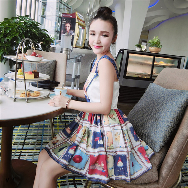 LittleFoxPrintedHighWaistSleevelessDress-AFK061125