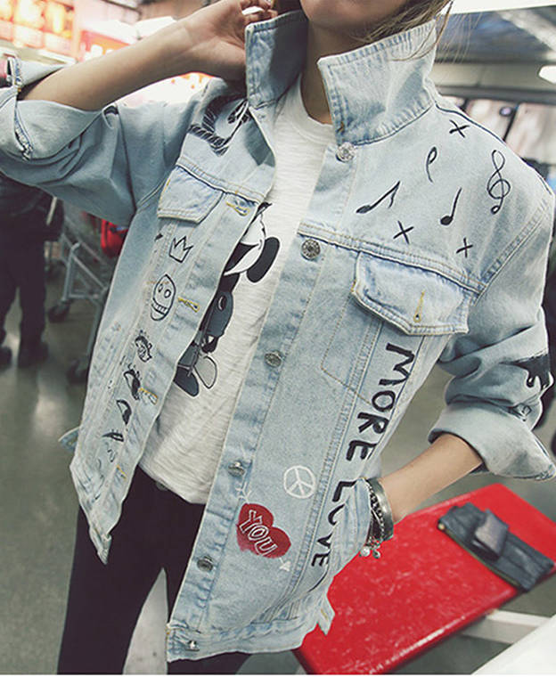 Loose-fittingBoyfriendStylishPrintedDenimJacketForWomen-XHE073016