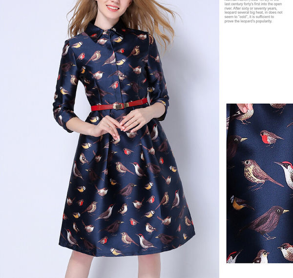 LovelyWomenEuropeStyleTrendyYoungAnimalPrintedDressWithBelt-PME091017DB