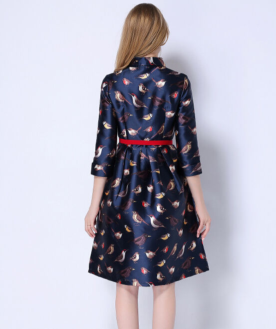 LovelyWomenEuropeStyleTrendyYoungAnimalPrintedDressWithBelt-PME091017DB