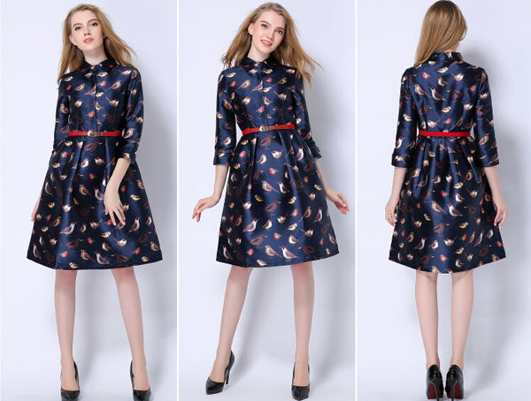 LovelyWomenEuropeStyleTrendyYoungAnimalPrintedDressWithBelt-PME091017DB