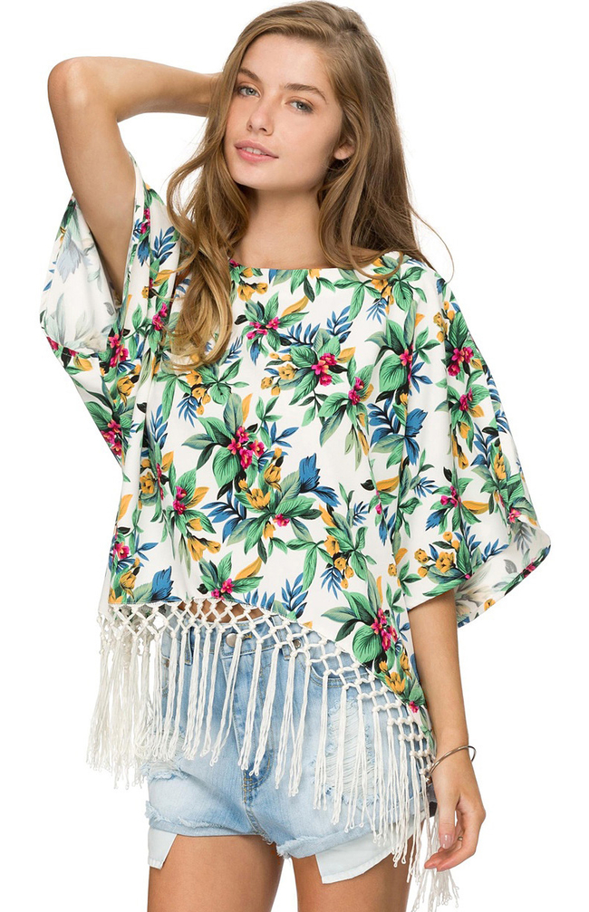 Low-costBatSleeveFlowerPrintFringedBaggyBlouse-DFE062514