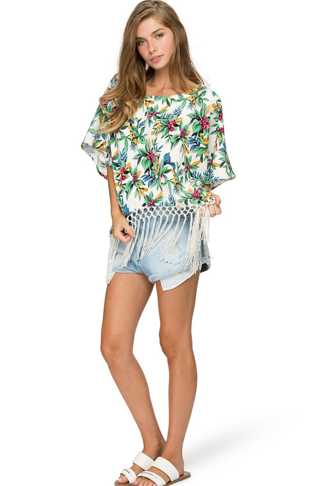 Low-costBatSleeveFlowerPrintFringedBaggyBlouse-DFE062514