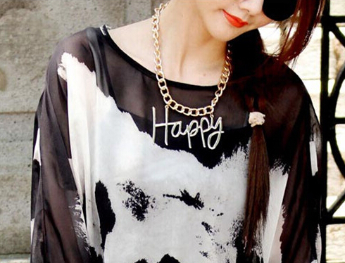 LowCostBlackLooseLongSleeveChicPrintedKoreanStyleWomenBlouses-XHE060931BA