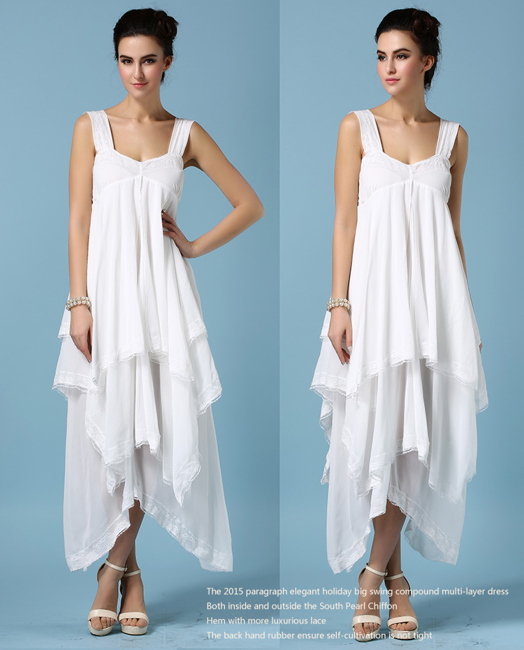 LuxurySummerHotMaxiDressForWomenLayeredSleevelessRuffleChiffonWhiteDress-ZME012308WI