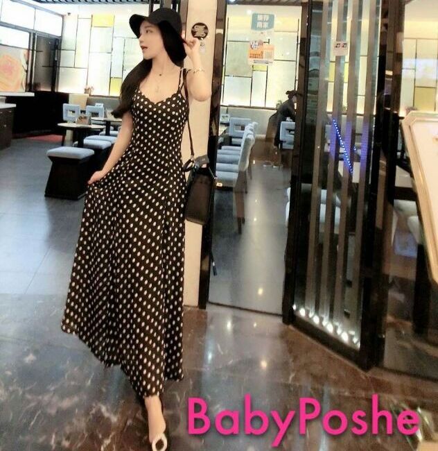 NewArrival2014SummerSexyPrettyBlackBacklessDotPrintingSplitStrapSleevelessLongBeachDresses-YFT062302BA