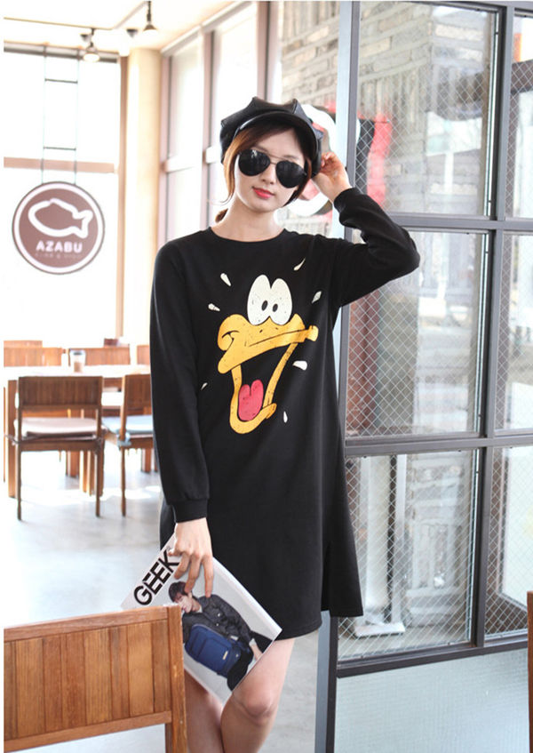 NewArrivalCartonPrintLongSleeveBlackLooseCuteWomenHoodies-XFE101331BA