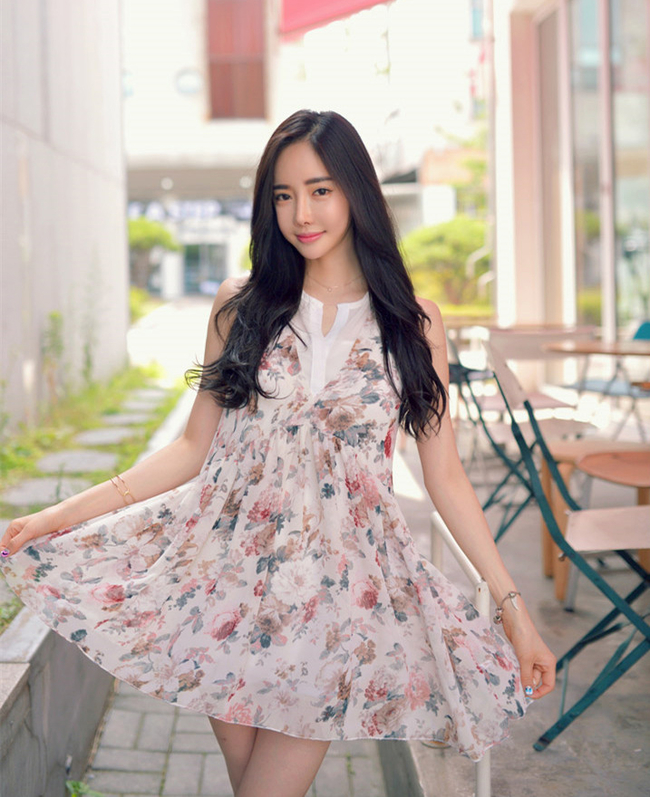 NewArrivalFloralPrintV-neckSunDressKoreanDress-DFE070724