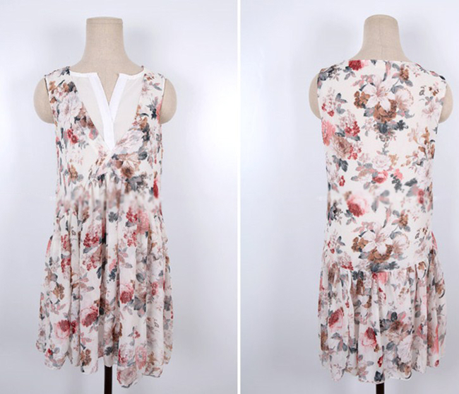 NewArrivalFloralPrintV-neckSunDressKoreanDress-DFE070724