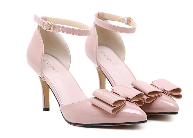 NewArrivalPointedToeBowknotABucklePinkPumps-DFE062302PN