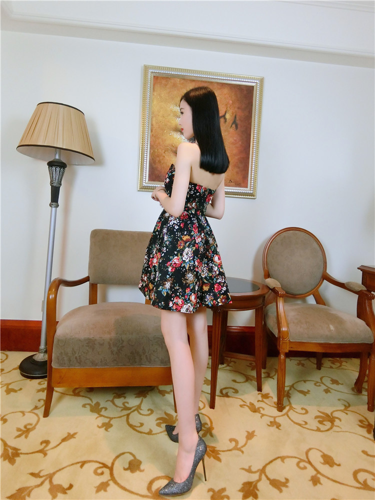 NewArrivalSexyNightClubWearFloralPrintedBacklessWomenStraplessDress-XHE043021