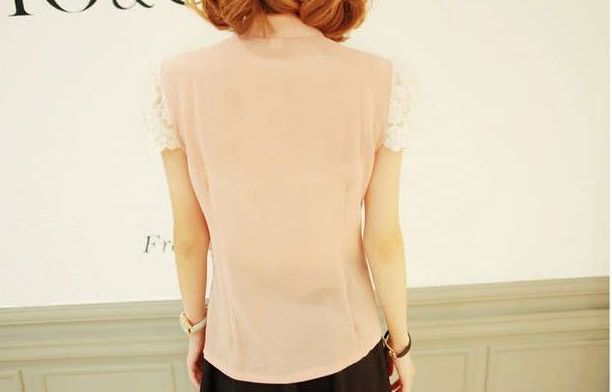 NewArrivalStandCollarShortSleeveSlimFitChiffonBlouse-YL072609PN