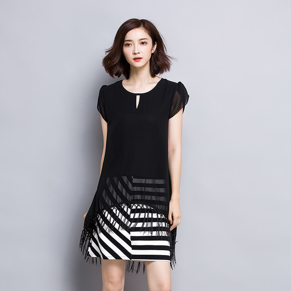 NewArrivalStripePatchworkFringeFashionDress-TFK050324