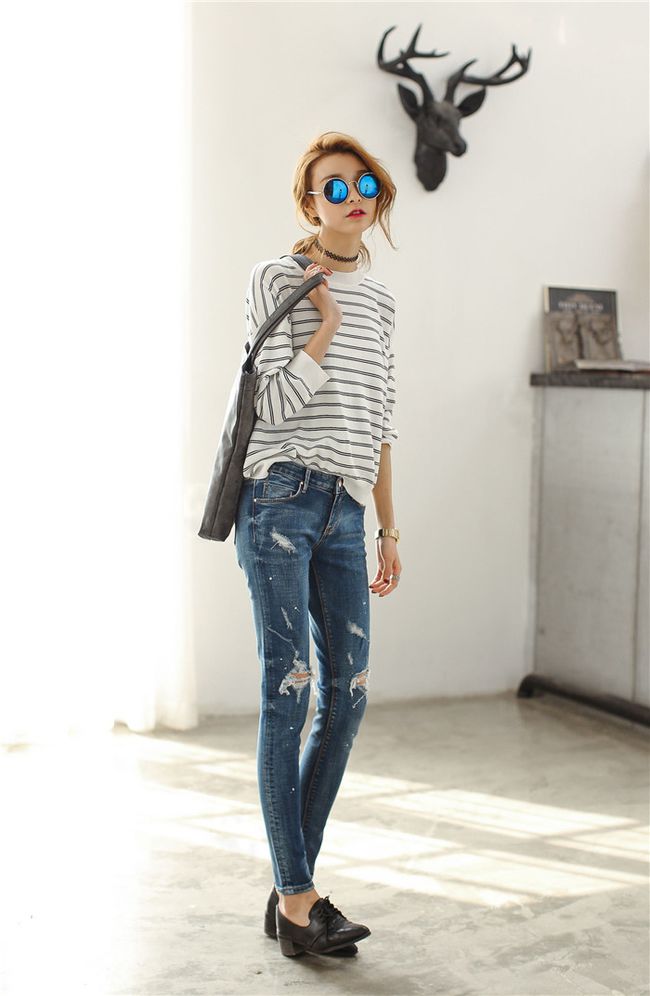 NewArrivalWomenKoreanStreetStyleStraightFashionHoleJeans-PME090517BU