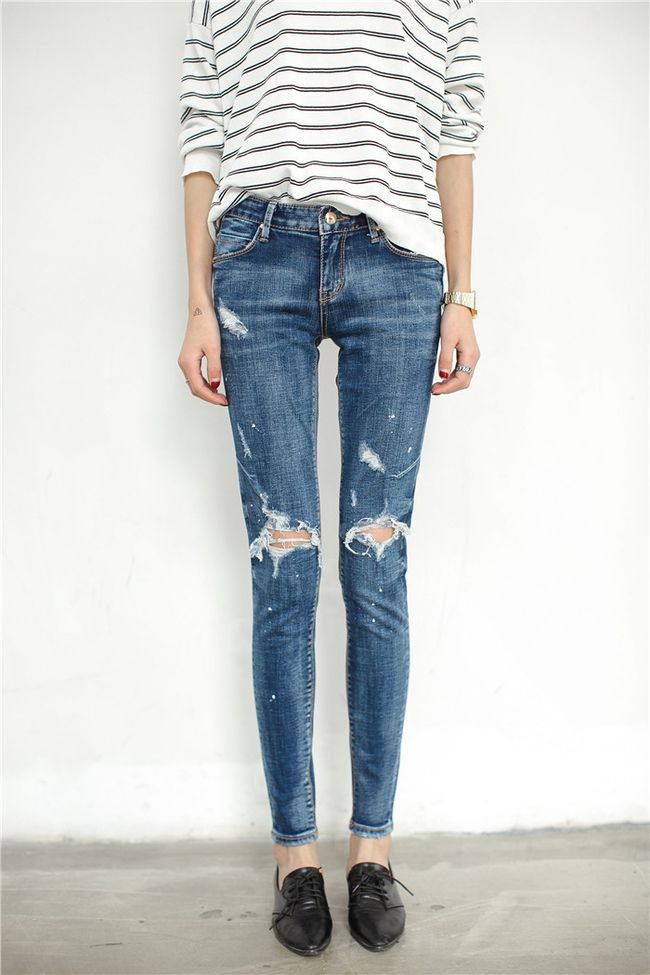 NewArrivalWomenKoreanStreetStyleStraightFashionHoleJeans-PME090517BU