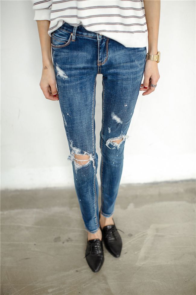 NewArrivalWomenKoreanStreetStyleStraightFashionHoleJeans-PME090517BU