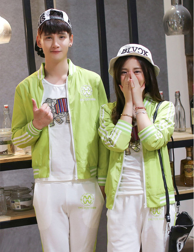 NewCollectionCoupleKoreanStyleSportsCasualStripedPrintedCoats-PME090526GE