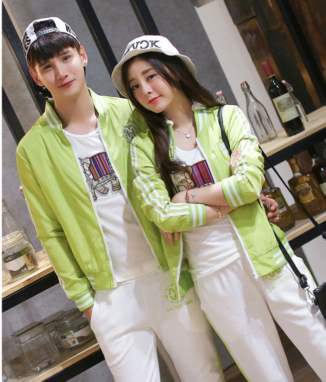 NewCollectionCoupleKoreanStyleSportsCasualStripedPrintedCoats-PME090526GE