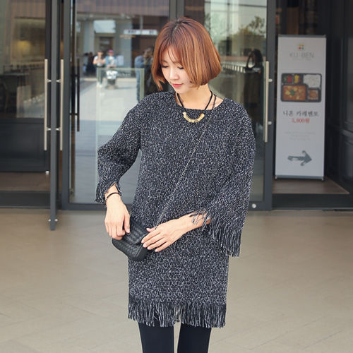 NewCollectionFashion34SleeveFringedTweedWomenDress-XFE093021BA