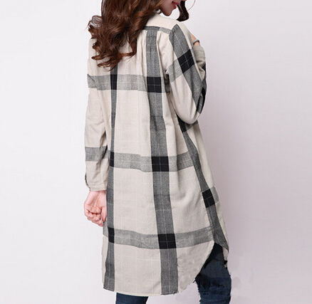 NewCollectionLooseRetroButtonPlaidPrintStandCollarWomenBlouse-XFE090438