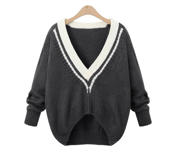 NewDesignVNeckPatchworkAsymmetricalSweater-CMK091320