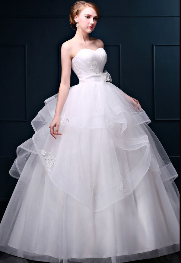 NewDesignWomenElegantPrettyEmbroideryFluffyStraplessWeddingDress-PME090903WI