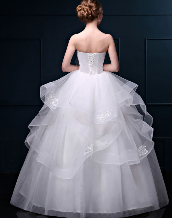 NewDesignWomenElegantPrettyEmbroideryFluffyStraplessWeddingDress-PME090903WI