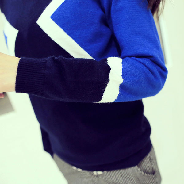 NewFashionCoupleTopsStreetStyleActiveHandsomeBlueGeometricPrintedSweater-PYE082809NB