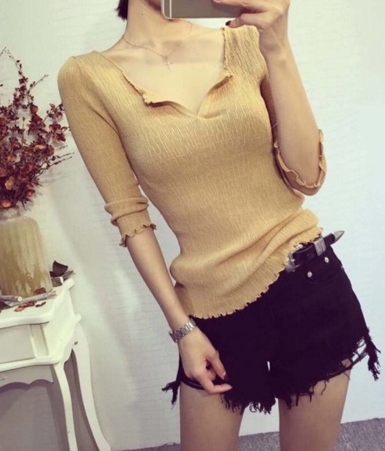 NewFashionFittedVNeckKnittingWomenPullovers-YHK090603