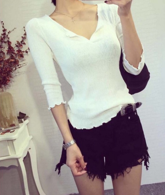 NewFashionFittedVNeckKnittingWomenPullovers-YHK090603