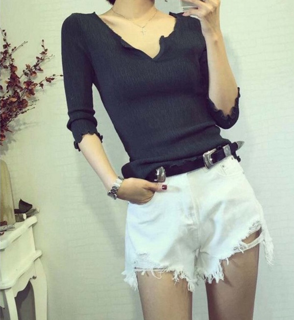 NewFashionFittedVNeckKnittingWomenPullovers-YHK090603