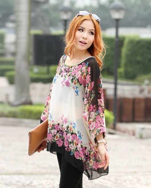 NewFashionFloralPrintingBatSleeveLooseBlouse-ZR031704