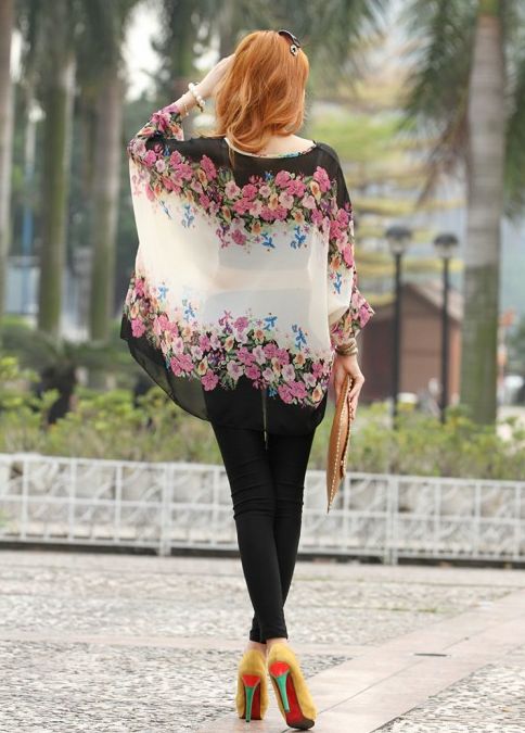 NewFashionFloralPrintingBatSleeveLooseBlouse-ZR031704