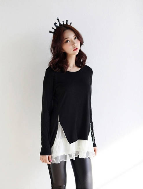 NewFashionKoreanPatchworkLongSleeveBlackWomenBlouse-ZFE080720BA