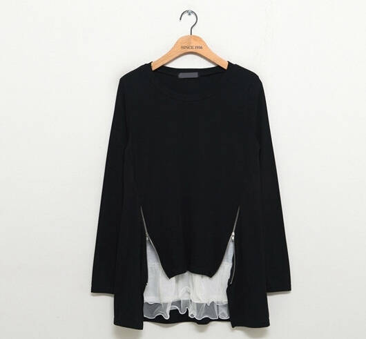 NewFashionKoreanPatchworkLongSleeveBlackWomenBlouse-ZFE080720BA