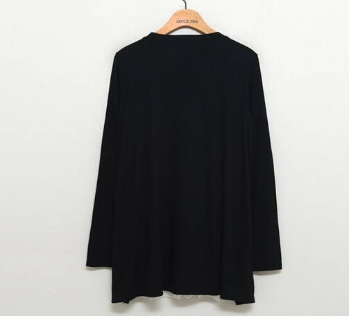 NewFashionKoreanPatchworkLongSleeveBlackWomenBlouse-ZFE080720BA