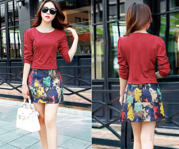 NewFashionWomenKoreanStylePrettySplicedFloralPrintedDress-PME090832