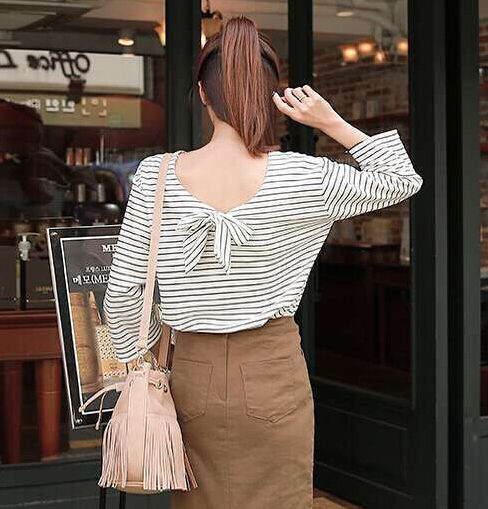 NewFashionWomenKoreanStylePrettyYoungTrendyStripedT-shirt-PFE091420WI