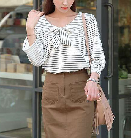 NewFashionWomenKoreanStylePrettyYoungTrendyStripedT-shirt-PFE091420WI