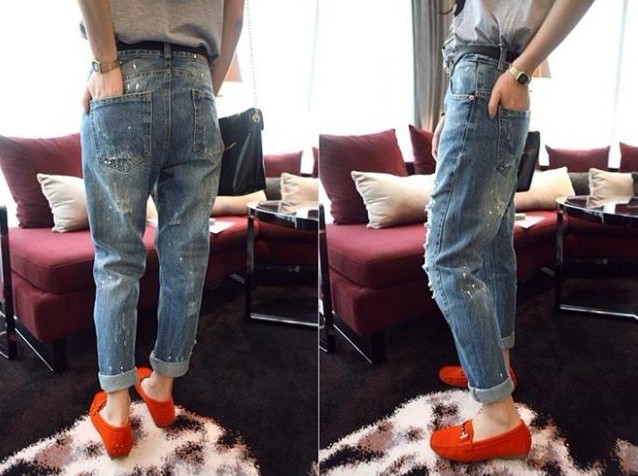 NewFashionWomenNaturalWaistDestroyedFittedDenimJeans-SL081609DB