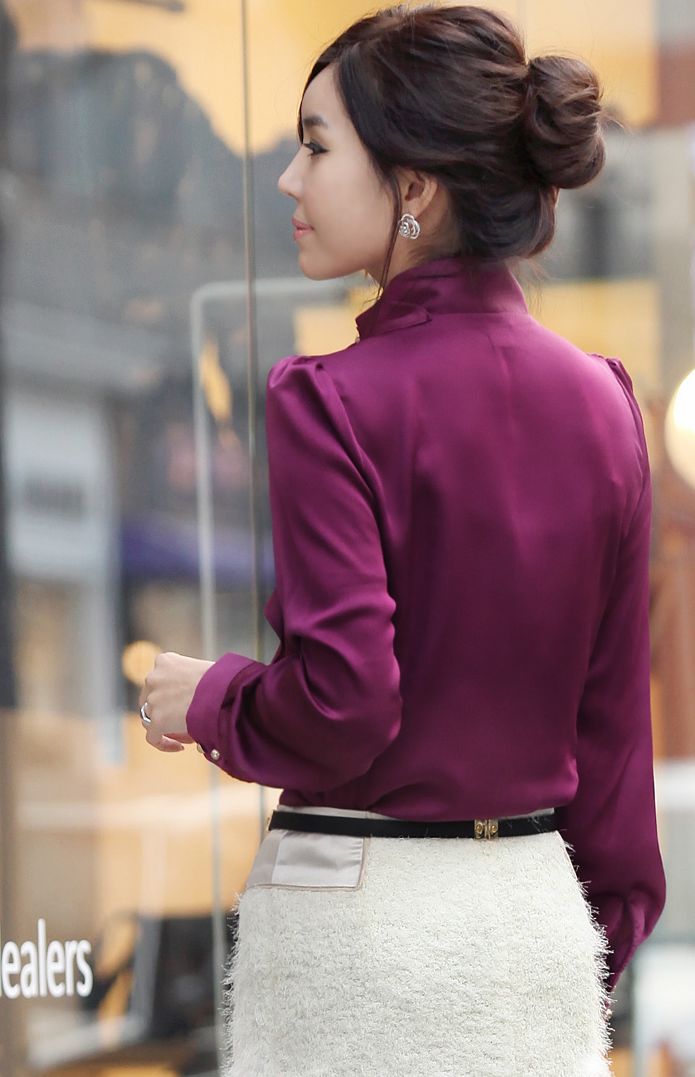 NewKoreanPuffSleeveStandCollarPurpleBlouse-CR031121PR