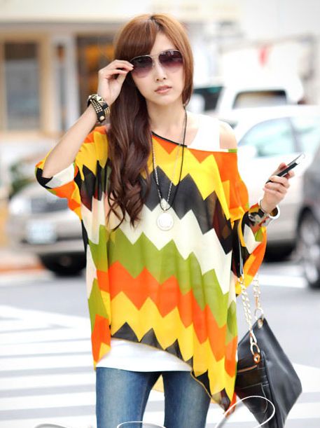 NewStylishColorMatchingDolmanSleeveBlouse-CR040802