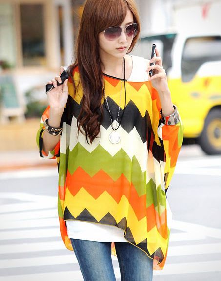 NewStylishColorMatchingDolmanSleeveBlouse-CR040802