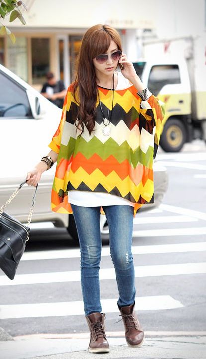 NewStylishColorMatchingDolmanSleeveBlouse-CR040802