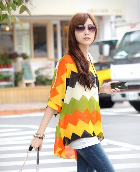 NewStylishColorMatchingDolmanSleeveBlouse-CR040802
