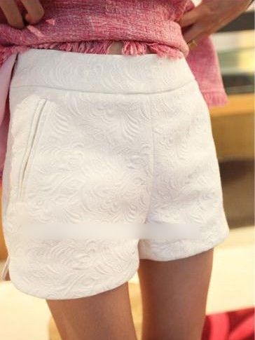 NewWomenEmbossedFloralCasualShortPants-SL100923