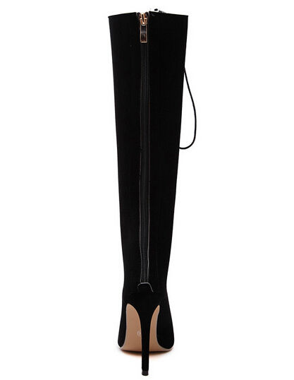 NewlyHigh-endBlackHollowOutLaceUpStylishWomenThighBoot-XFE091105BA