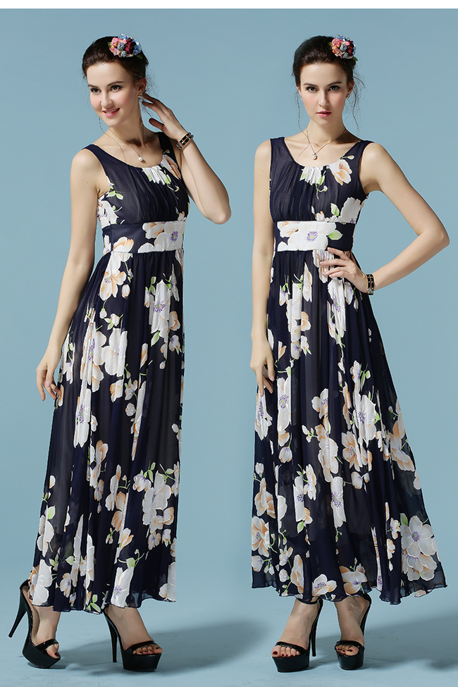 NobleElegantWomenFloralPrintingBallGownChiffonMaxiDress-ZME061707NB