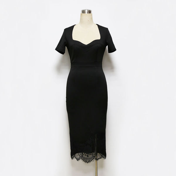 OLStyleLacePatchworkVNeckPencilDress-TZK090733BA