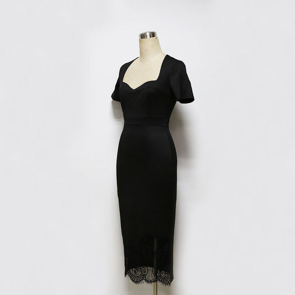 OLStyleLacePatchworkVNeckPencilDress-TZK090733BA